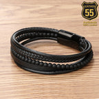 Leather 55 Ανδρικό Xειροποίητο Δερμάτινο βραχιόλι με ανοξείδωτο ατσάλι σε συσκευασία δώρου / Κωδικός Προϊόντος: C131