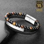 Leather 55 Ανδρικό Xειροποίητο Δερμάτινο βραχιόλι με ανοξείδωτο ατσάλι σε συσκευασία δώρου / Κωδικός Προϊόντος: C132
