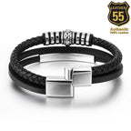 Leather 55 Ανδρικό Xειροποίητο Δερμάτινο βραχιόλι με ανοξείδωτο ατσάλι σε συσκευασία δώρου / Κωδικός Προϊόντος: C134