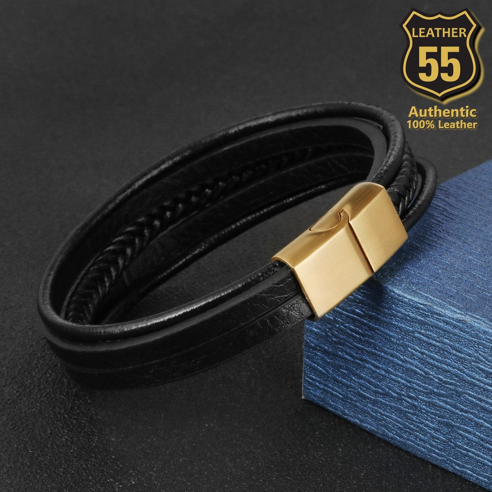 Leather 55 Ανδρικό Xειροποίητο Δερμάτινο βραχιόλι με ανοξείδωτο ατσάλι σε συσκευασία δώρου / Κωδικός Προϊόντος: C137