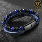 Leather 55 Ανδρικό Xειροποίητο Δερμάτινο βραχιόλι με ανοξείδωτο ατσάλι σε συσκευασία δώρου / Κωδικός Προϊόντος: C142
