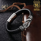 Leather 55 Ανδρικό Xειροποίητο Δερμάτινο βραχιόλι με ανοξείδωτο ατσάλι σε συσκευασία δώρου / Κωδικός Προϊόντος: C143