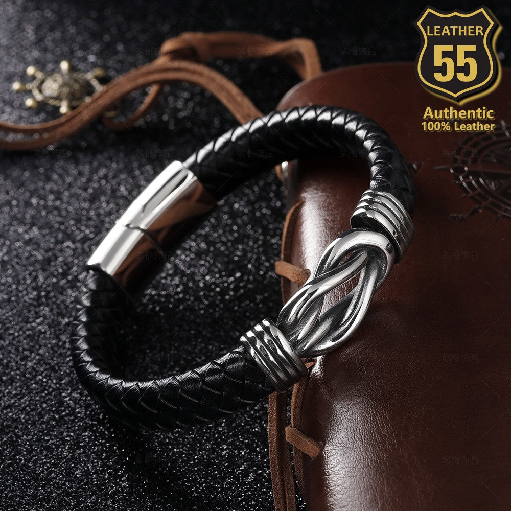 Leather 55 Ανδρικό Xειροποίητο Δερμάτινο βραχιόλι με ανοξείδωτο ατσάλι σε συσκευασία δώρου / Κωδικός Προϊόντος: C143