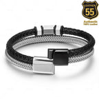 Leather 55 Ανδρικό Xειροποίητο Δερμάτινο βραχιόλι με ανοξείδωτο ατσάλι σε συσκευασία δώρου / Κωδικός Προϊόντος: C149