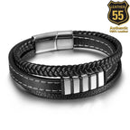 Leather 55 Ανδρικό Xειροποίητο Δερμάτινο βραχιόλι με ανοξείδωτο ατσάλι σε συσκευασία δώρου / Κωδικός Προϊόντος: C161