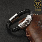 Leather 55 Ανδρικό Xειροποίητο Δερμάτινο βραχιόλι με ανοξείδωτο ατσάλι σε συσκευασία δώρου / Κωδικός Προϊόντος: C162