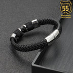 Leather 55 Ανδρικό Xειροποίητο Δερμάτινο βραχιόλι με ανοξείδωτο ατσάλι σε συσκευασία δώρου / Κωδικός Προϊόντος: C172