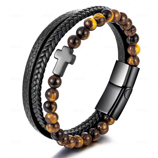 Leather 55 Ανδρικό Xειροποίητο Δερμάτινο βραχιόλι με ανοξείδωτο ατσάλι σε συσκευασία δώρου / Κωδικός Προϊόντος: C106