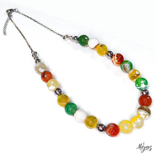 Κολιέ ημιπολύτιμων λίθων φυσικού Αχάτη κρακελέ και Αιματίτη / Κωδικός Προϊόντος: Ζ101