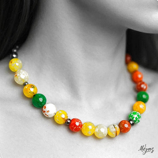 Κολιέ ημιπολύτιμων λίθων φυσικού Αχάτη κρακελέ και Αιματίτη / Κωδικός Προϊόντος: Ζ101