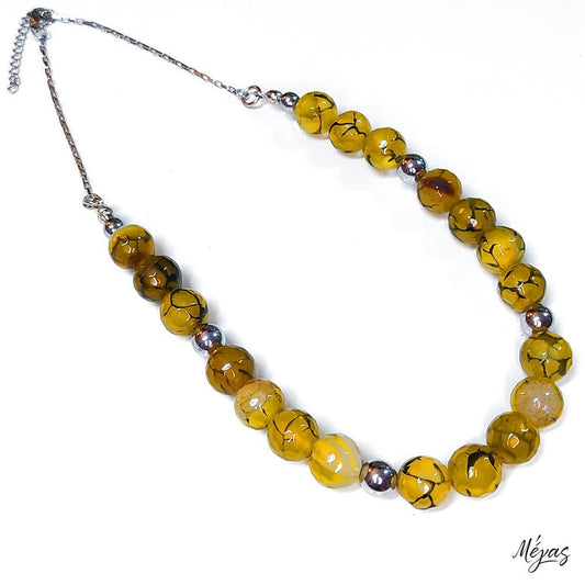 Κολιέ ημιπολύτιμων λίθων φυσικού Αχάτη Dragon Veins και Αιματίτη / Κωδικός Προϊόντος: Ζ103