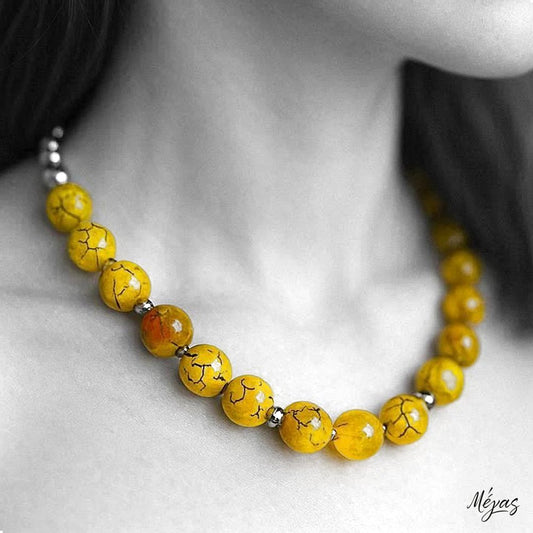 Κολιέ ημιπολύτιμων λίθων φυσικού Αχάτη Dragon Veins και Αιματίτη / Κωδικός Προϊόντος: Ζ103