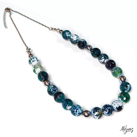 Κολιέ ημιπολύτιμων λίθων φυσικού Αχάτη κρακελέ και Αιματίτη / Κωδικός Προϊόντος: Ζ104