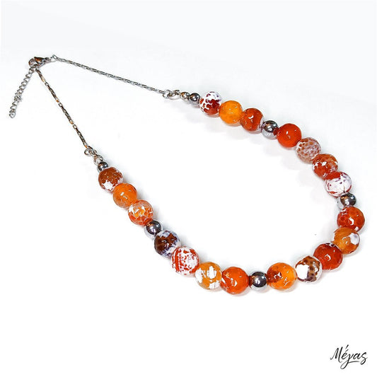 Κολιέ ημιπολύτιμων λίθων φυσικού Αχάτη κρακελέ και Αιματίτη / Κωδικός Προϊόντος: Ζ105