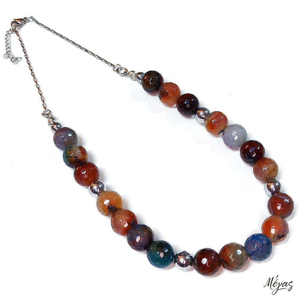 Κολιέ ημιπολύτιμων λίθων φυσικού Αχάτη και Αιματίτη / Κωδικός Προϊόντος: Ζ106