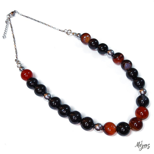 Κολιέ ημιπολύτιμων λίθων φυσικού Πύρινου Αχάτη και Αιματίτη / Κωδικός Προϊόντος: Ζ107