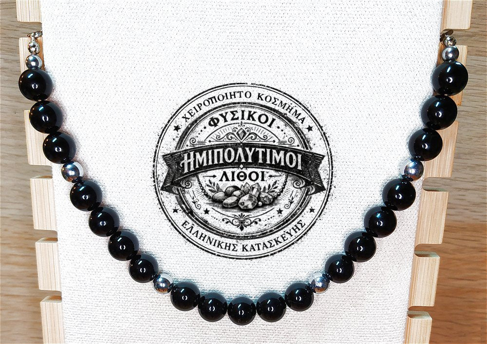 Κολιέ ημιπολύτιμων λίθων φυσικού Μαύρου Όνυχα και Αιματίτη / Κωδικός Προϊόντος: Ζ108