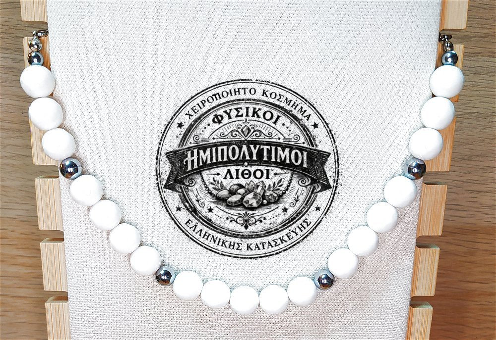 Κολιέ ημιπολύτιμων λίθων φυσικού Λευκού Ίασπη και Αιματίτη / Κωδικός Προϊόντος: Ζ110