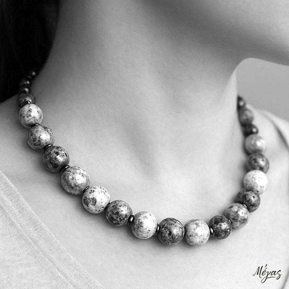 Κολιέ ημιπολύτιμων λίθων φυσικού Ίασπη Πικάσο και Αιματίτη / Κωδικός Προϊόντος: Ζ111