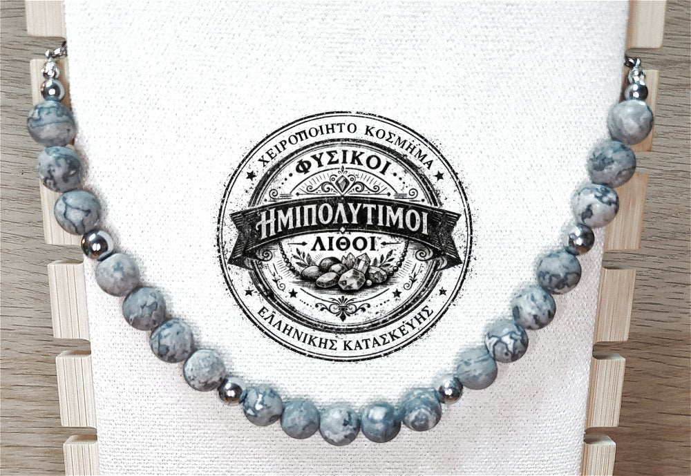 Κολιέ ημιπολύτιμων λίθων φυσικού Ίασπη Πικάσο και Αιματίτη / Κωδικός Προϊόντος: Ζ111