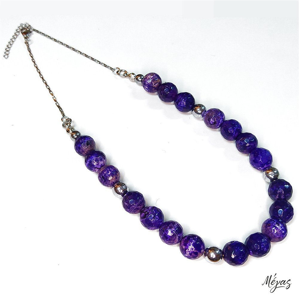 Κολιέ ημιπολύτιμων λίθων φυσικού Αχάτη και Αιματίτη / Κωδικός Προϊόντος: Ζ112