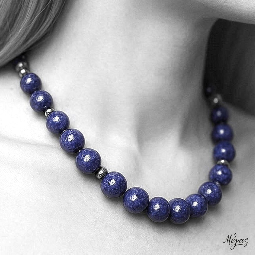 Κολιέ ημιπολύτιμων λίθων φυσικού Αχάτη και Αιματίτη / Κωδικός Προϊόντος: Ζ112