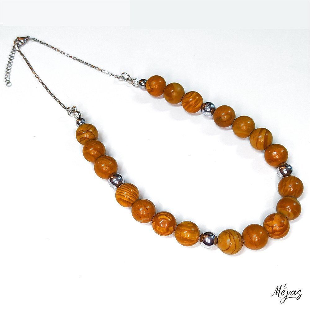 Κολιέ ημιπολύτιμων λίθων φυσικού Αχάτη και Αιματίτη / Κωδικός Προϊόντος: Ζ114