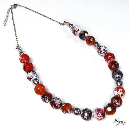 Κολιέ ημιπολύτιμων λίθων φυσικού Αχάτη και Αιματίτη / Κωδικός Προϊόντος: Ζ115