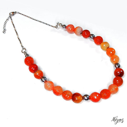 Κολιέ ημιπολύτιμων λίθων φυσικού Αχάτη και Αιματίτη / Κωδικός Προϊόντος: Ζ116