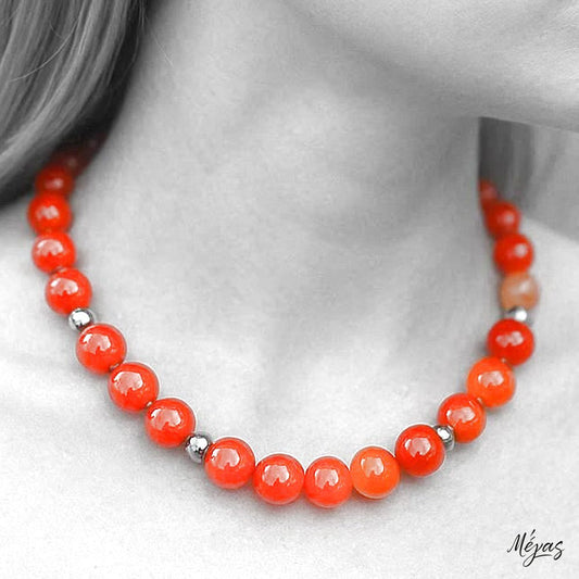 Κολιέ ημιπολύτιμων λίθων φυσικού Αχάτη και Αιματίτη / Κωδικός Προϊόντος: Ζ116