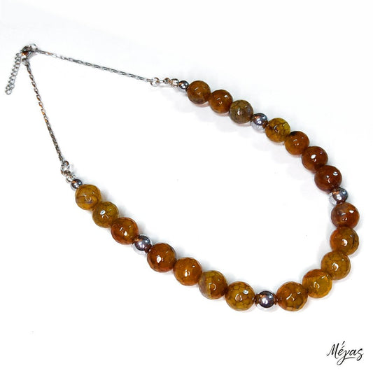 Κολιέ ημιπολύτιμων λίθων φυσικού Αχάτη και Αιματίτη / Κωδικός Προϊόντος: Ζ117