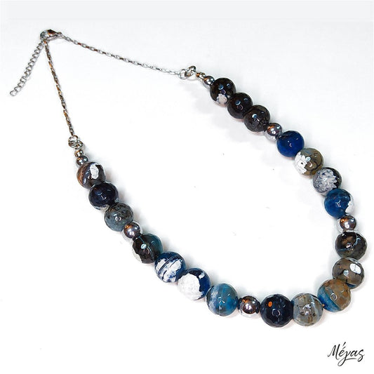 Κολιέ ημιπολύτιμων λίθων φυσικού Αχάτη και Αιματίτη / Κωδικός Προϊόντος: Ζ118