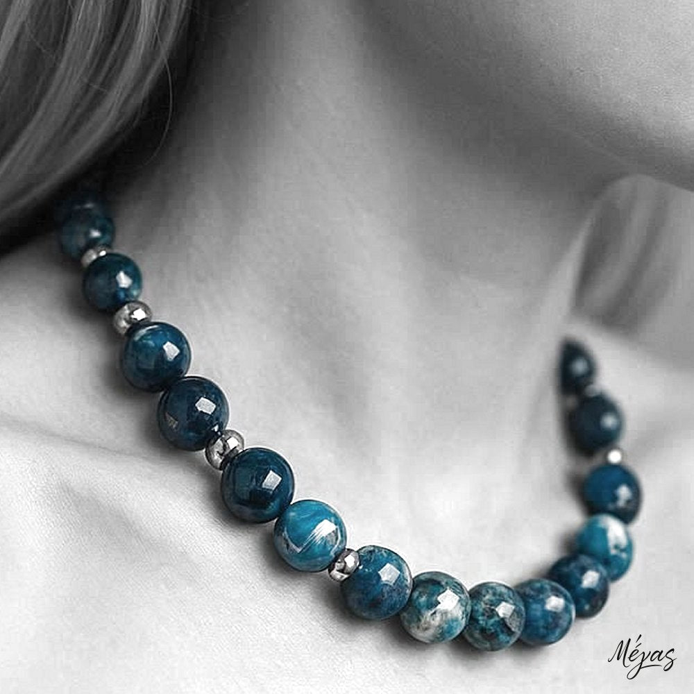 Κολιέ ημιπολύτιμων λίθων φυσικού Αχάτη και Αιματίτη / Κωδικός Προϊόντος: Ζ118