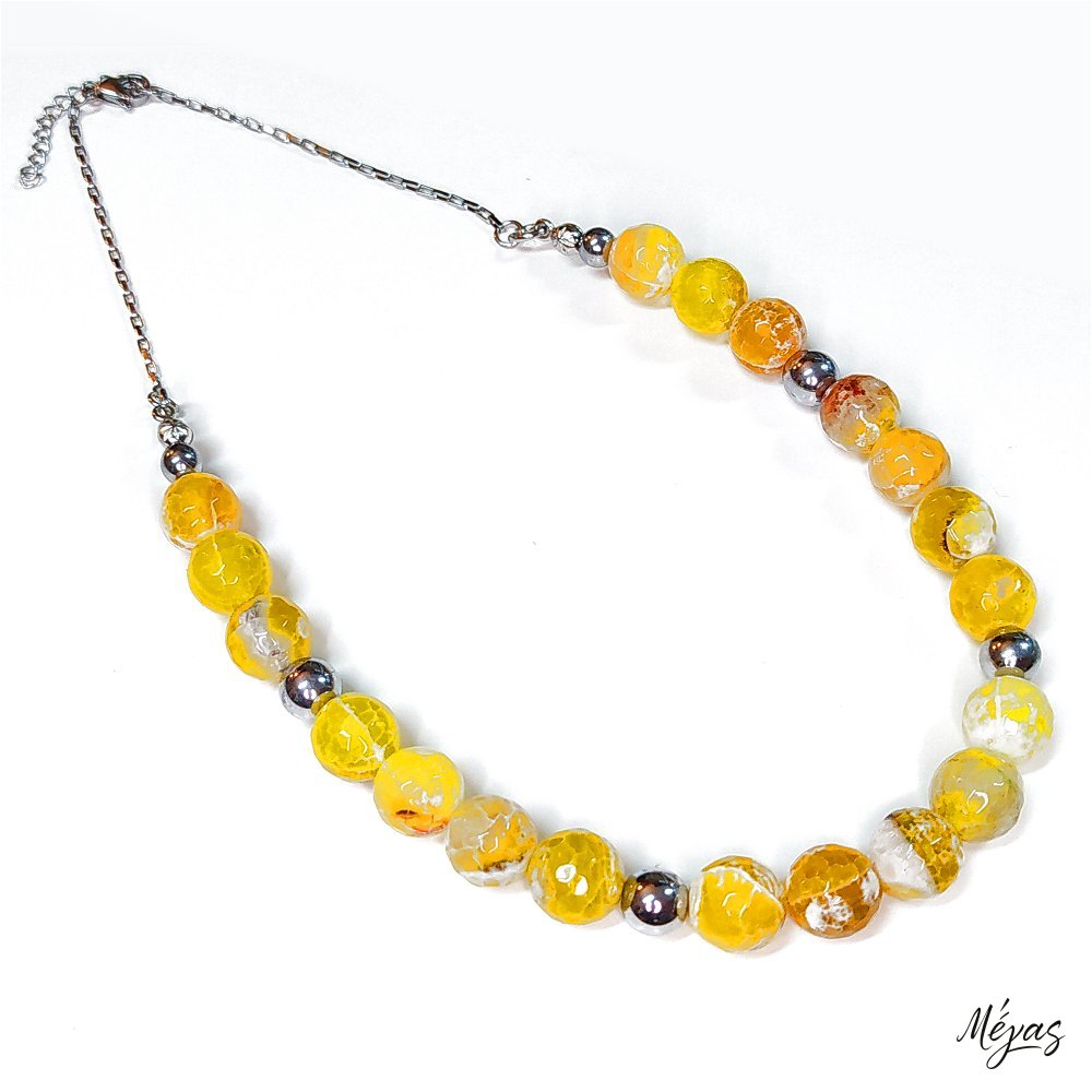 Κολιέ ημιπολύτιμων λίθων φυσικού Αχάτη και Αιματίτη / Κωδικός Προϊόντος: Ζ120