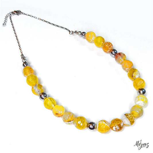 Κολιέ ημιπολύτιμων λίθων φυσικού Αχάτη και Αιματίτη / Κωδικός Προϊόντος: Ζ120