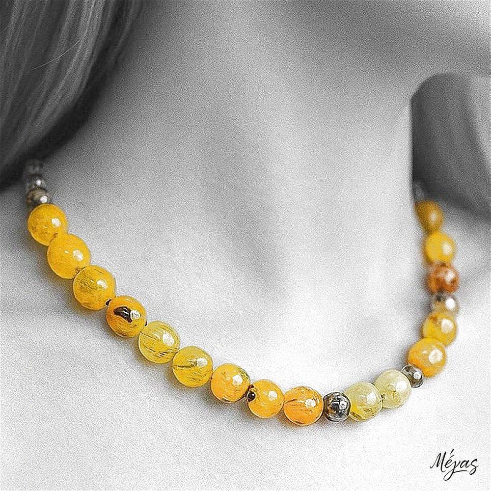 Κολιέ ημιπολύτιμων λίθων φυσικού Αχάτη και Αιματίτη / Κωδικός Προϊόντος: Ζ120