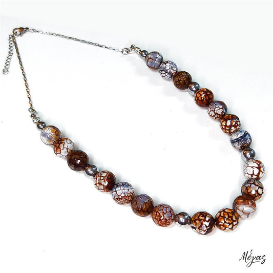 Κολιέ ημιπολύτιμων λίθων φυσικού Αχάτη Dragon Veins και Αιματίτη / Κωδικός Προϊόντος: Ζ121