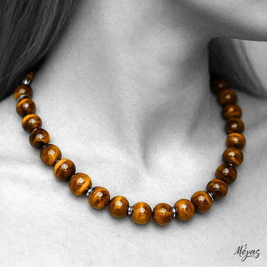 Κολιέ ημιπολύτιμων λίθων φυσικού Μάτι Τίγρης και Αιματίτη / Κωδικός Προϊόντος: Ζ123