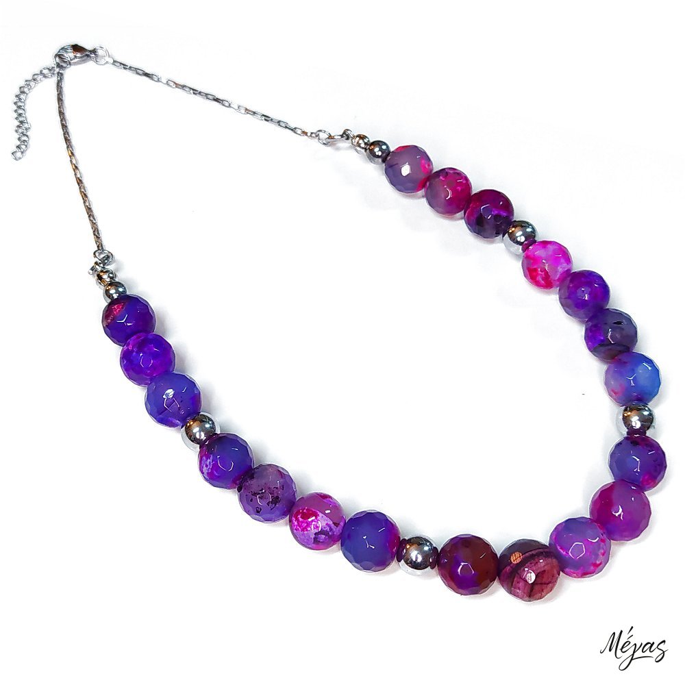 Κολιέ ημιπολύτιμων λίθων φυσικού Αχάτη και Αιματίτη / Κωδικός Προϊόντος: Ζ126