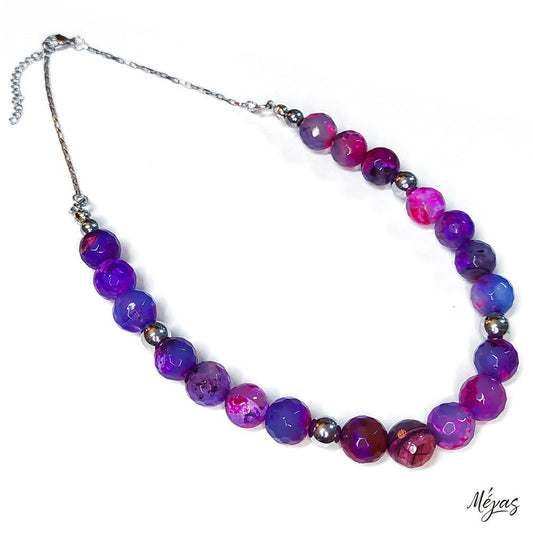 Κολιέ ημιπολύτιμων λίθων φυσικού Αχάτη και Αιματίτη / Κωδικός Προϊόντος: Ζ126