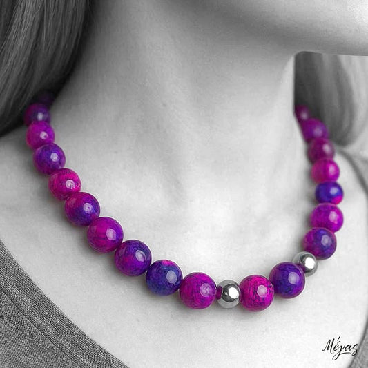 Κολιέ ημιπολύτιμων λίθων φυσικού Αχάτη και Αιματίτη / Κωδικός Προϊόντος: Ζ126