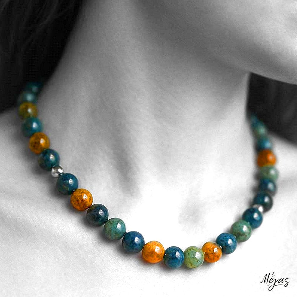 Κολιέ ημιπολύτιμων λίθων φυσικού Αχάτη και Αιματίτη / Κωδικός Προϊόντος: Ζ127