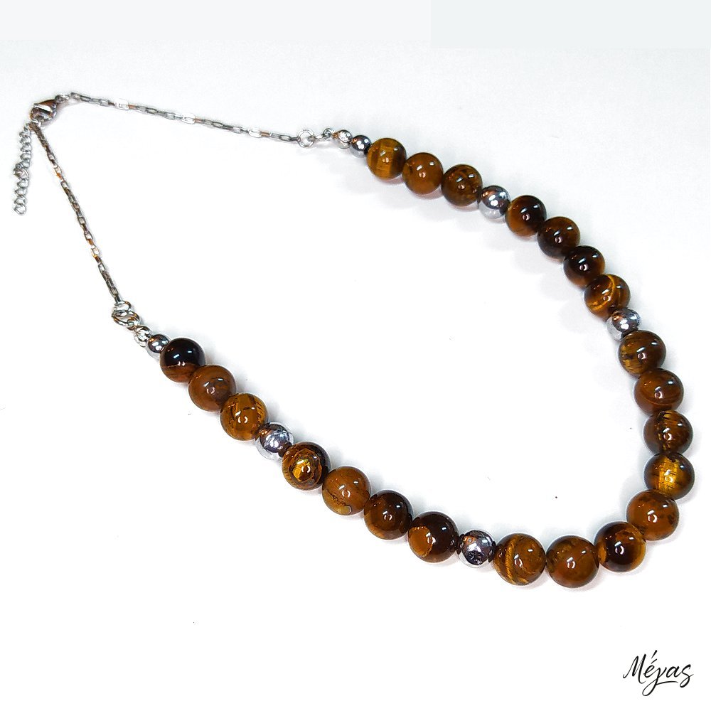 Κολιέ ημιπολύτιμων λίθων φυσικού Μάτι Τίγρης και Αιματίτη / Κωδικός Προϊόντος: Ζ131