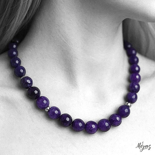 Κολιέ ημιπολύτιμων λίθων φυσικού Αμέθυστου και Αιματίτη / Κωδικός Προϊόντος: Ζ134