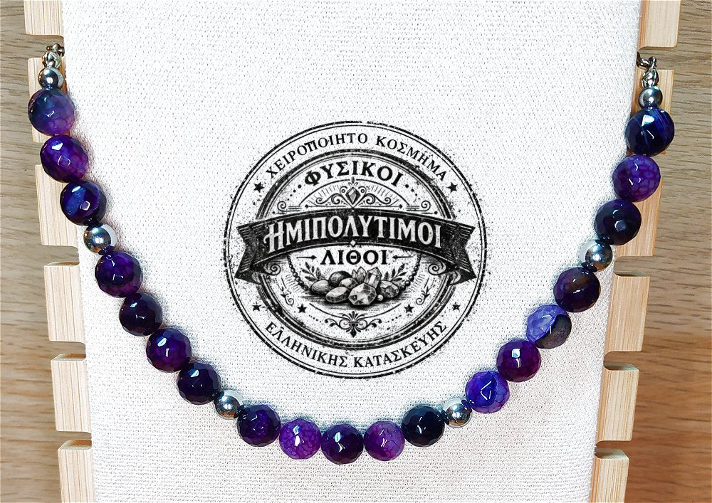 Κολιέ ημιπολύτιμων λίθων φυσικού Αμέθυστου και Αιματίτη / Κωδικός Προϊόντος: Ζ134