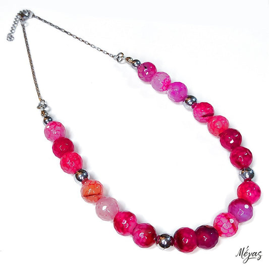 Κολιέ ημιπολύτιμων λίθων φυσικού Αχάτη και Αιματίτη / Κωδικός Προϊόντος: Ζ143