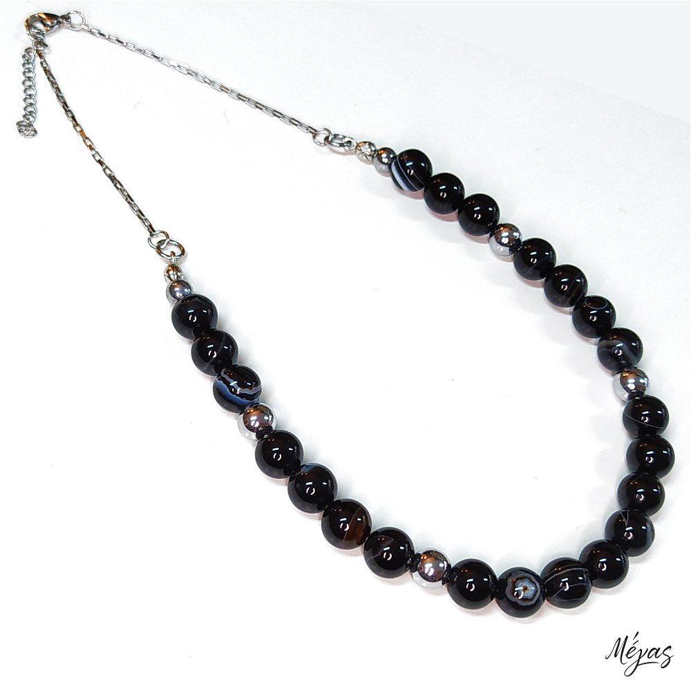 Κολιέ ημιπολύτιμων λίθων φυσικού Μαύρου Όνυχα και Αιματίτη / Κωδικός Προϊόντος: Ζ146