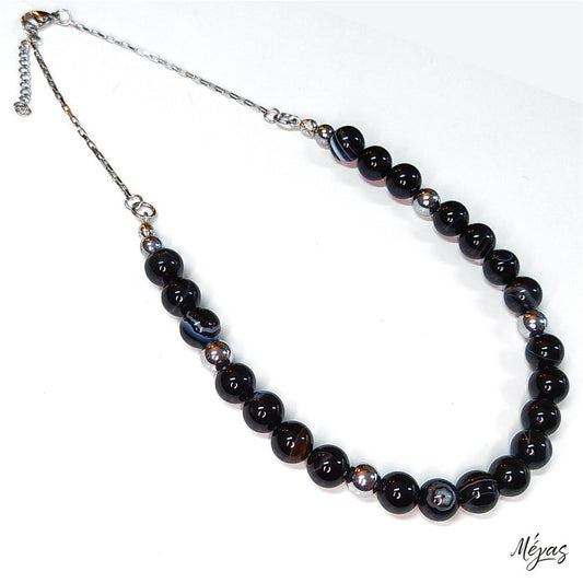 Κολιέ ημιπολύτιμων λίθων φυσικού Μαύρου Όνυχα και Αιματίτη / Κωδικός Προϊόντος: Ζ146