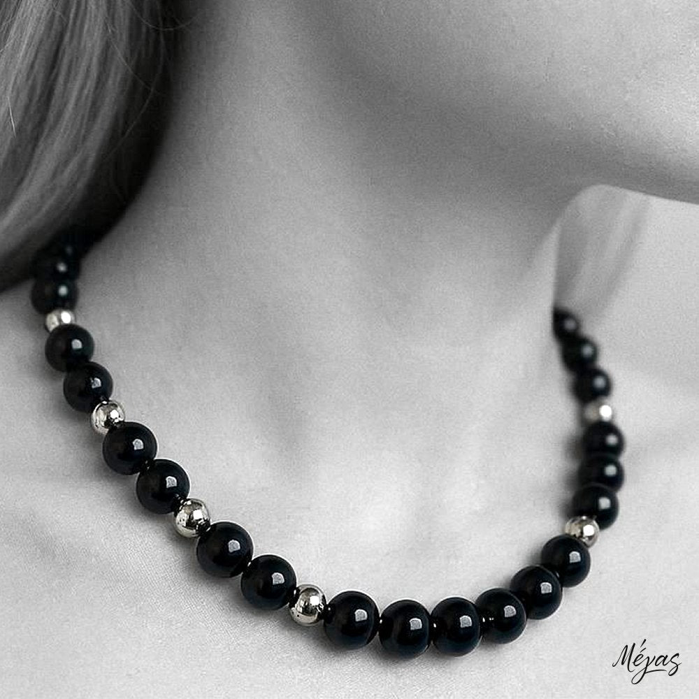 Κολιέ ημιπολύτιμων λίθων φυσικού Μαύρου Όνυχα και Αιματίτη / Κωδικός Προϊόντος: Ζ146