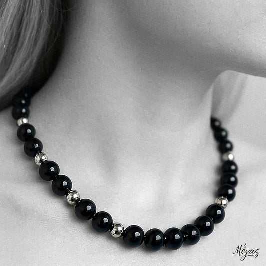 Κολιέ ημιπολύτιμων λίθων φυσικού Μαύρου Όνυχα και Αιματίτη / Κωδικός Προϊόντος: Ζ146